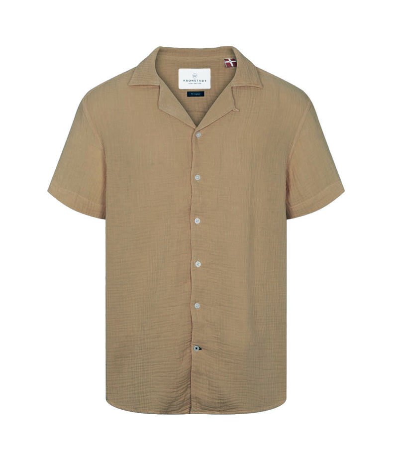 Kronstadt Cuba Muslin S/S bomuldsskjorte Shirts S/S Sepia tint brown