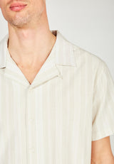 Kronstadt Cuba Stripe 02 S/S hørskjorte Shirts S/S Sand