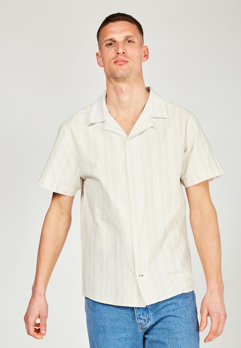 Kronstadt Cuba Stripe 02 S/S hørskjorte Shirts S/S Sand