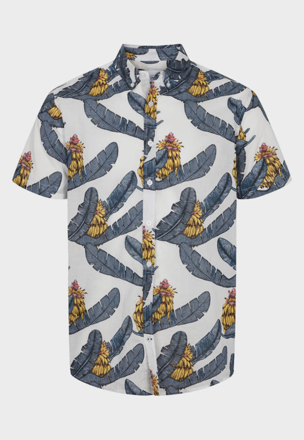 Kronstadt Johan Banana Print S/S poplinskjorte Shirts S/S Navy / White