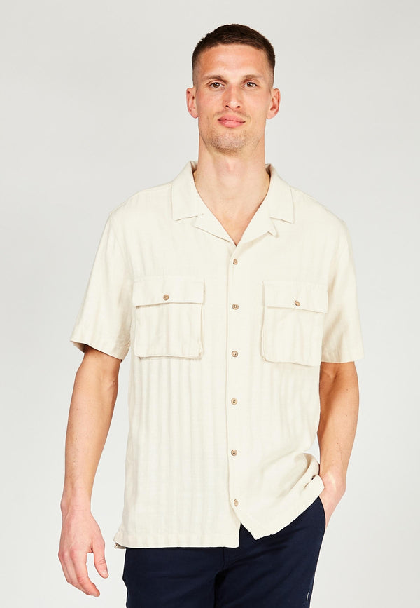 Kronstadt Ramon Cuba herringbone S/S bomuldsskjorte Shirts S/S Off White