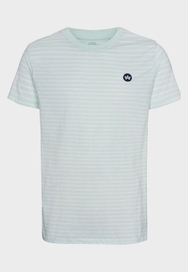 Kronstadt Timmi t-shirt af økologisk bomuld og genanvendt polyester med striber. Tee Aqua/White