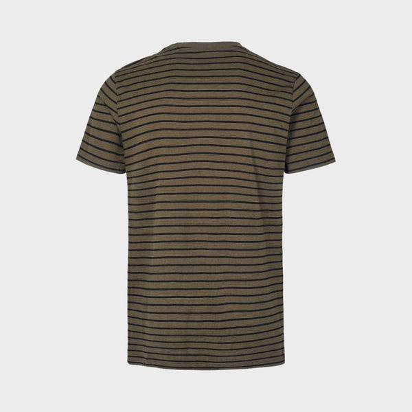 Kronstadt Timmi t-shirt af økologisk bomuld og genanvendt polyester med striber. Tee Army / Black